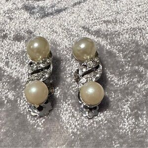 Vintage Pearl and Rhinestone Earrings